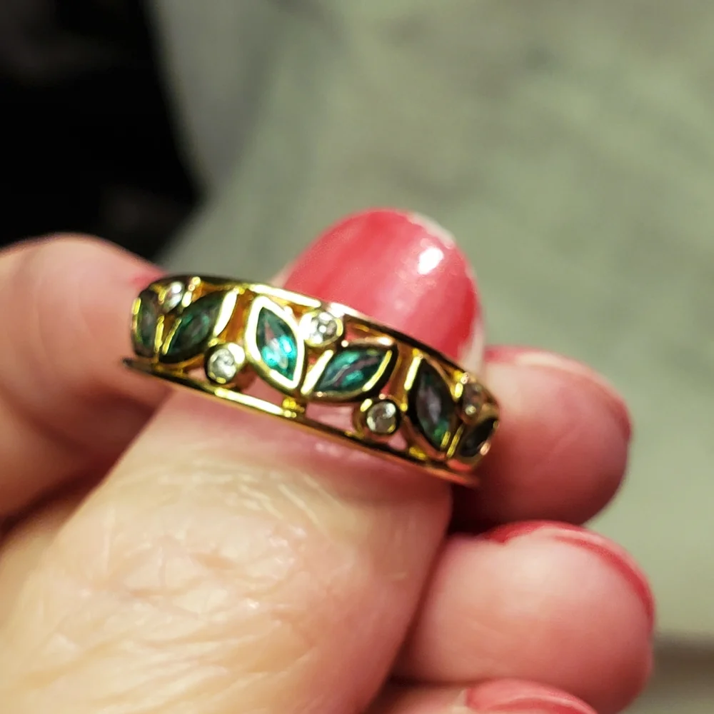 Vintage Floral Accent 925 Silver Canada Goldstone Ring Size 8.25